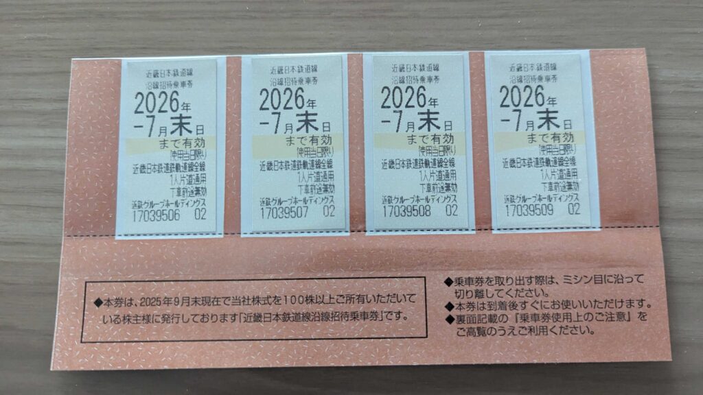 9041 近鉄グループホールディングス 株主優待 9月優待 招待乗車券 株主優待券