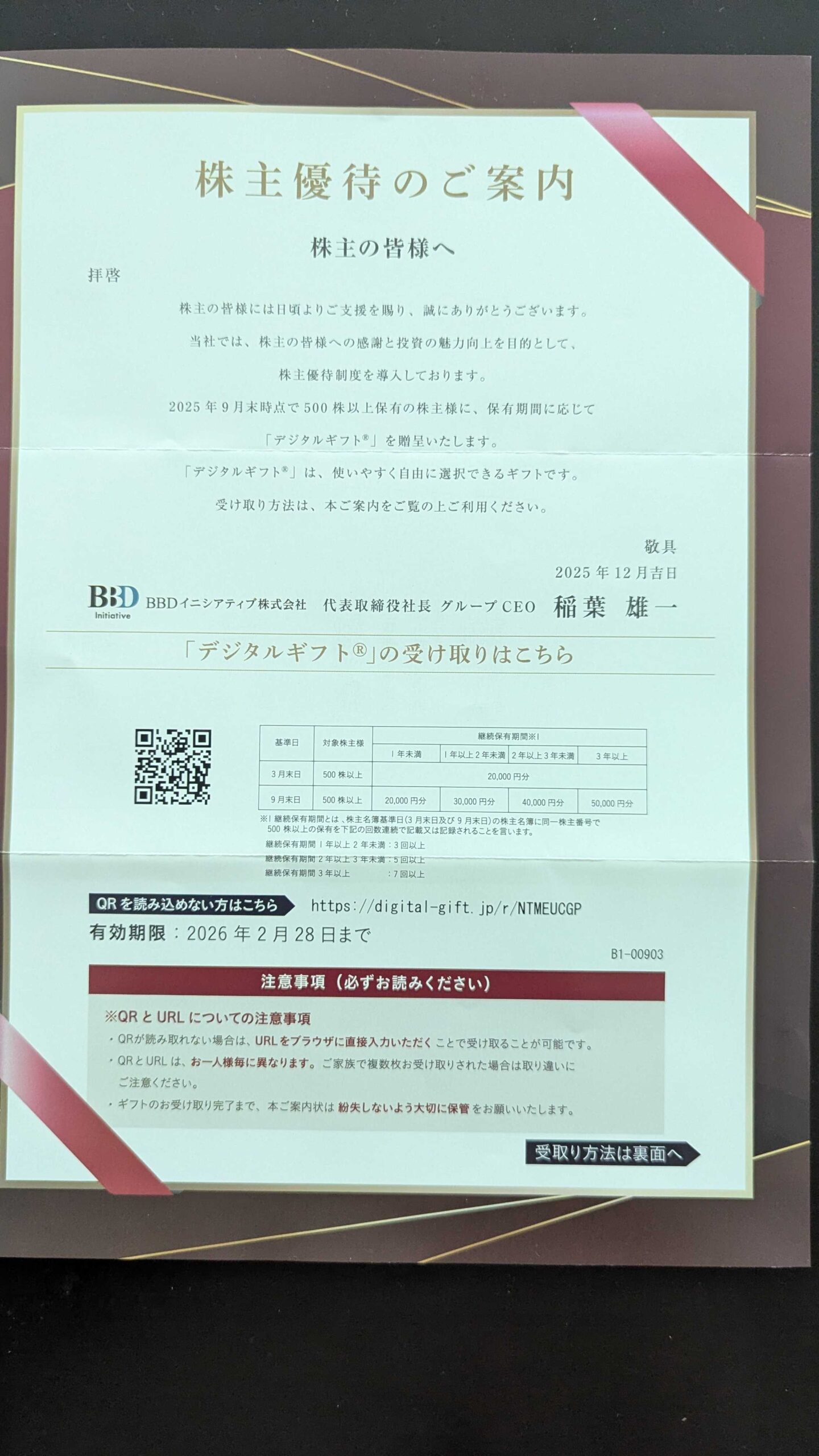 BBDイニシアティブ 株主優待品