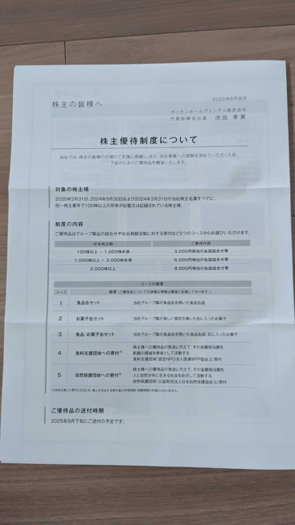5902　ホッカンホールディングス　株主優待　3月優待　株主優待制度についてのご案内