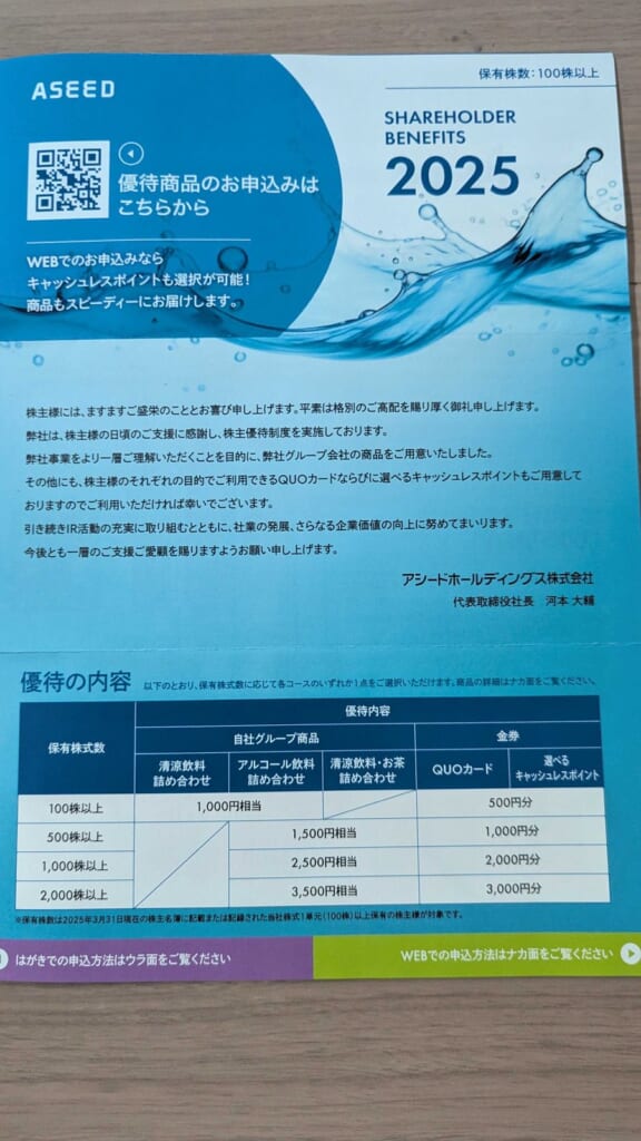 9959 アシードホールディングス 株主優待 3月優待 SHAREHOLDER BENEFITS 2025の優待内容一覧